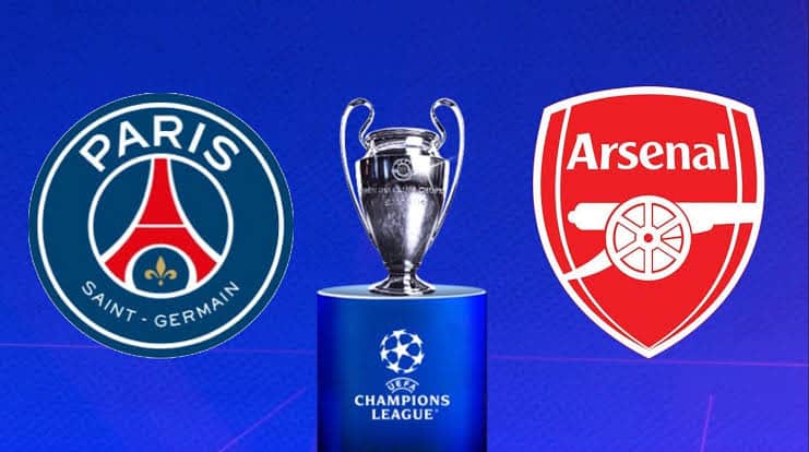 PSG Vs Arsenal Champions League Final banner.