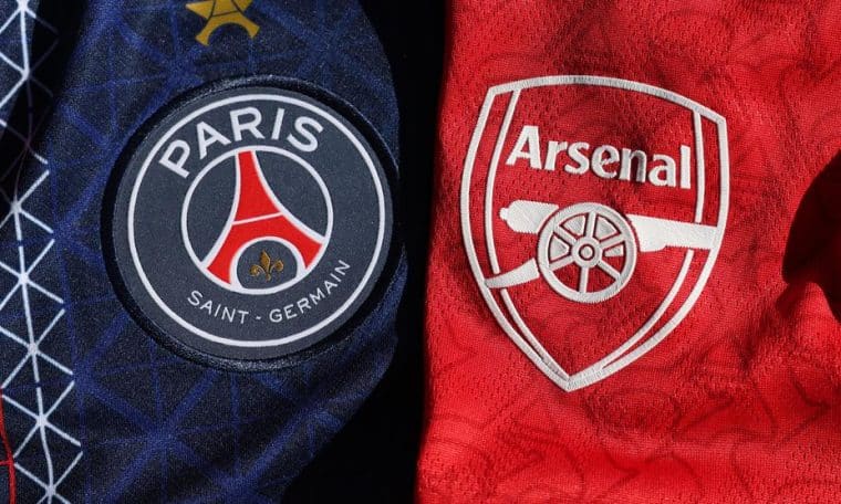 PSG and Arsenal logos.
