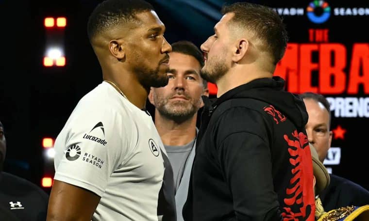 Anthony Joshua and Kristian Prenga ahead of their July clash.