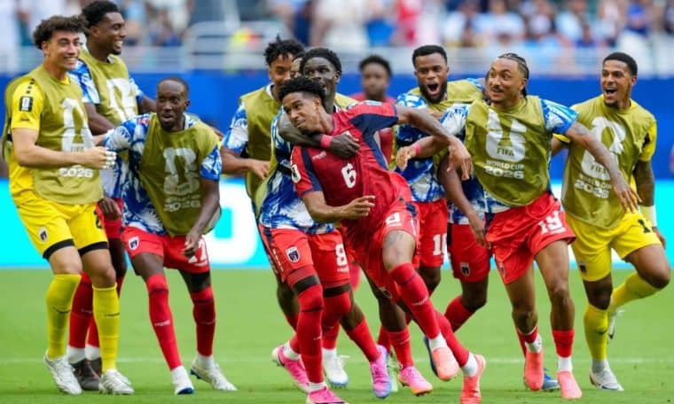 Cape Verde players celebrate their qualification to the 2026 FIFA World Cup round of 32.
