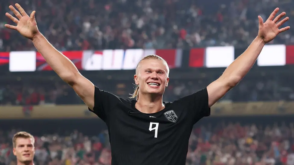 Erling Haaland celebrates after scoring against Senegal at the 2026 FIFA World Cup.