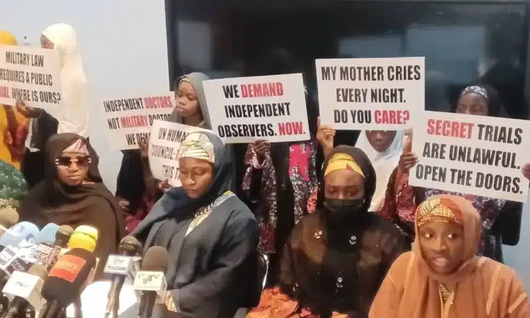 Families of the detained military officers addressing a press conference in Abuja on Friday... Photo Credit- Adebayo Folorunsho-Francis