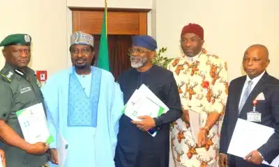 L-R: Inspector-General of Police Tunji Disu, Deputy Senate President Jibrin Barau, Chief of Staff to the President, Femi Gbajabiamila, Deputy Speaker of the House of Representatives Benjamin Kalu, and Attorney-General of the Federation and Minister of Justice Lateef Fagbemi (SAN) after a consultative meeting on state police. Credit: Presidency