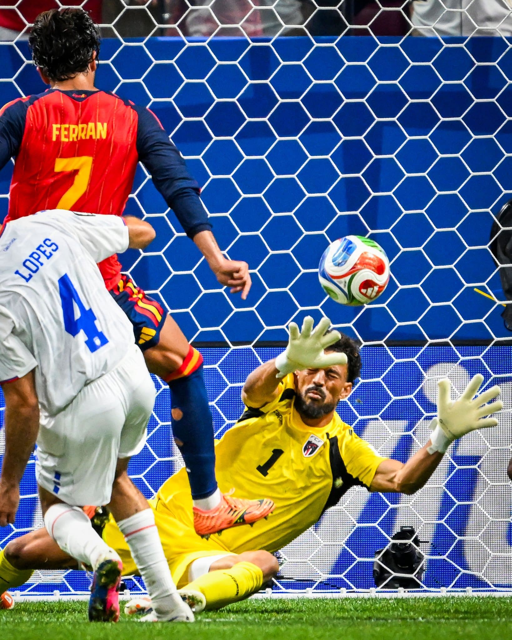 Cape Verde's 40-year-old goalkeeper, Vozinha in action against Spain during the 2026 FIFA World Cup.