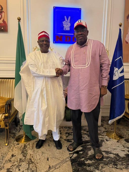 Vice Presidential candidate of the Nigeria Democratic Congress (NDC), Rabiu Kwankwaso, and the party's National Leader, Seriake Dickson