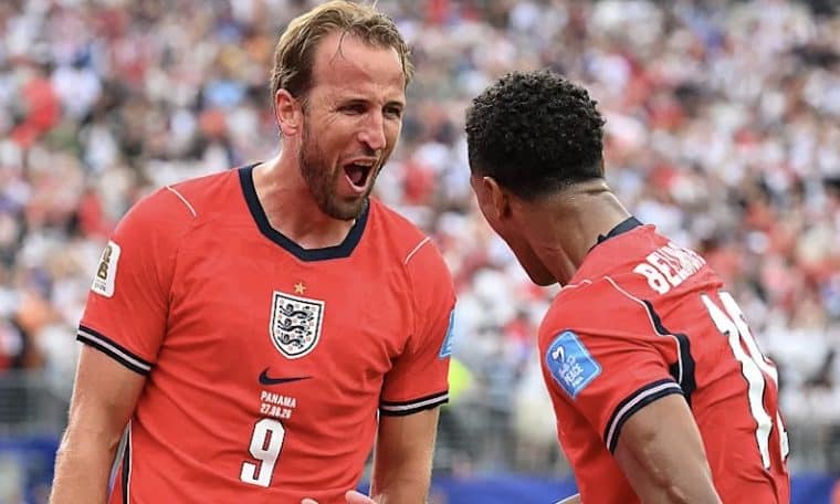 Harry Kane celebrates with Jude Bellingham at the 2026 FIFA World Cup.
