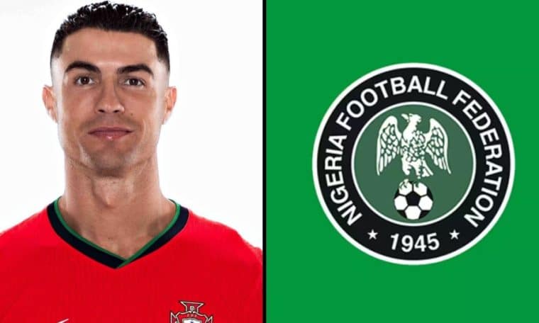 Portugal's Cristiano Ronaldo and Nigeria FA logo.