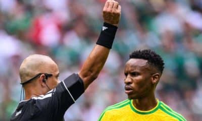 Themba Zwane shown a red card during Mexico and South Africa 2026 World Cup opener.