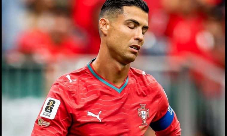 Cristiano Ronaldo reacting to Portugal's 1-1 draw with DR Congo at the 2026 FIFA World Cup.