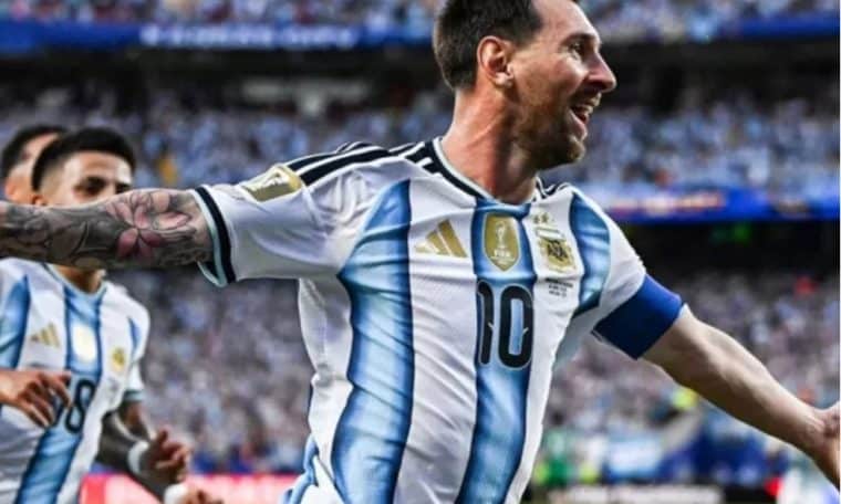 Lionel Messi celebrates after scoring against Austria at the 2026 World Cup.