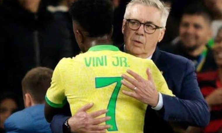 Coach Carlo Ancelotti and Brazil's talisman, Vinicius Junior.