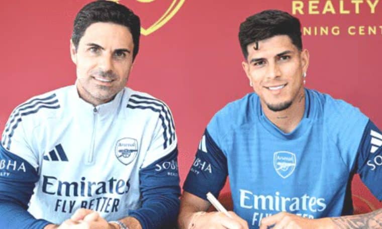 Arsenal manager, Mikel Arteta and Piero Hincapie