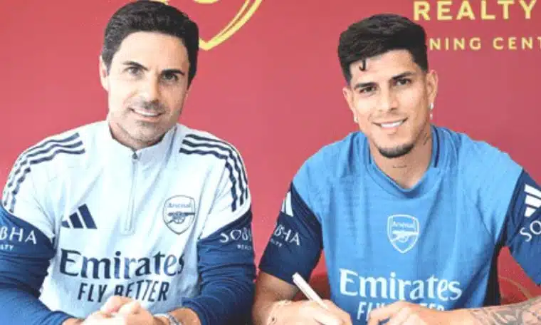 Arsenal manager, Mikel Arteta and Piero Hincapie