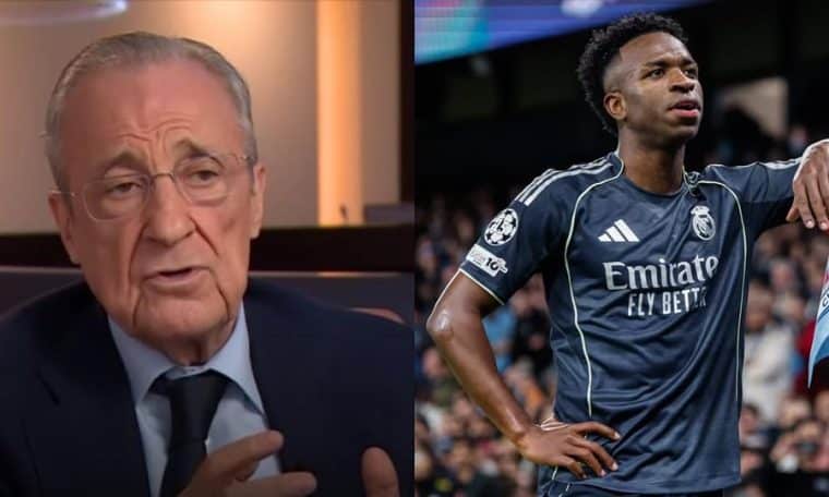 Real Madrid president Florentino Perez and Vinicius Junior.