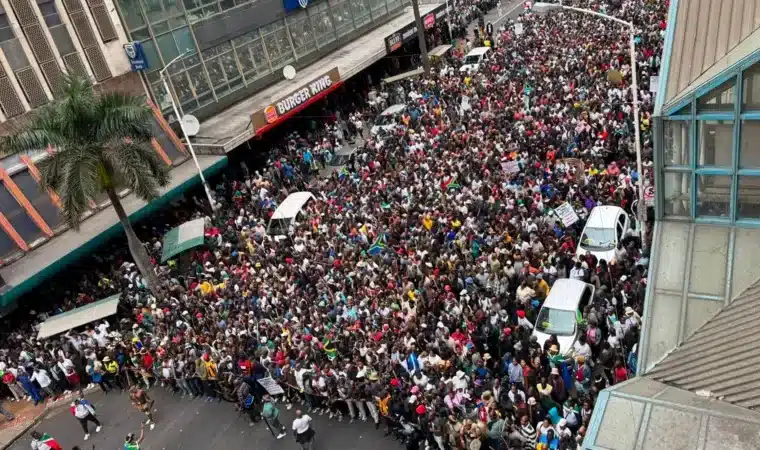 Protest in Durban - many businesses in the city are shut. Photo credit: Thuthuka Zondi / BBC