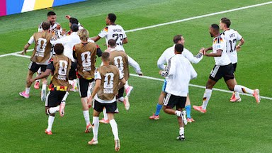 German Players celebrate after sealing their qualification to the next round of the 2026 FIFA World Cup.