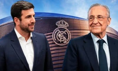 Enrique Riquelme and Real Madrid president Florentino Perez.