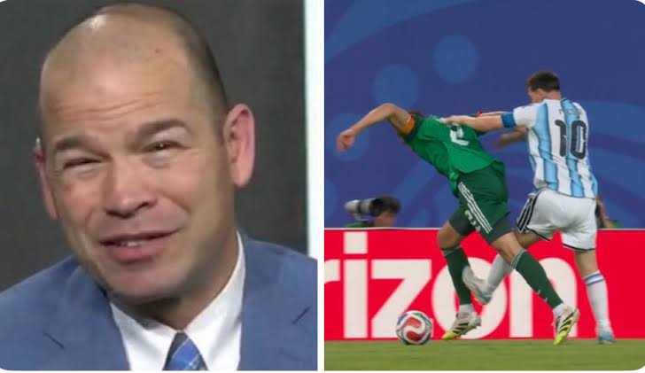 Alejandro Moreno and a scene of the incident involving Lionel Messi and Algerian player, Aissa Mandi.