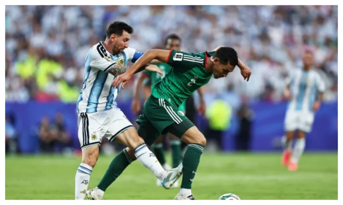 A scene of the incident involving Lionel Messi and Algerian captain, Aissa Mandi.