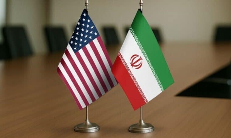 The flags of United States of America and Iran.
