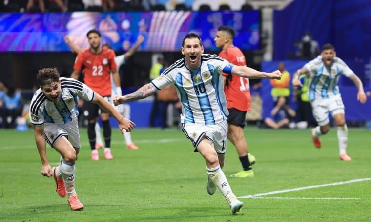 Lionel Messi celebrates Argentina win over Egypt.
