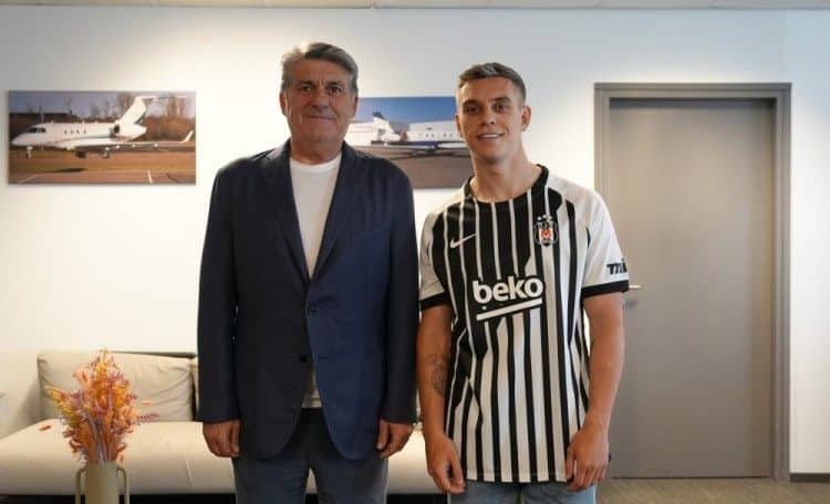 Leandro Trossard (left) during his unveiling at Besiktas