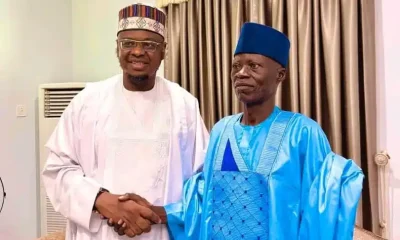 A former SDP governorship candidate in Gombe State, Kelmi Lazarus, wiIth PDP governorship candidate, Isa Pantami.