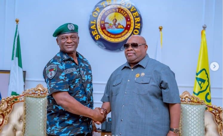 L-R: IGP Tunji Disu and Osun State Governor Ademola Adeleke