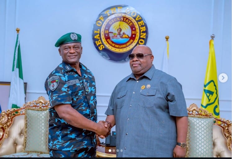 L-R: IGP Tunji Disu and Osun State Governor Ademola Adeleke