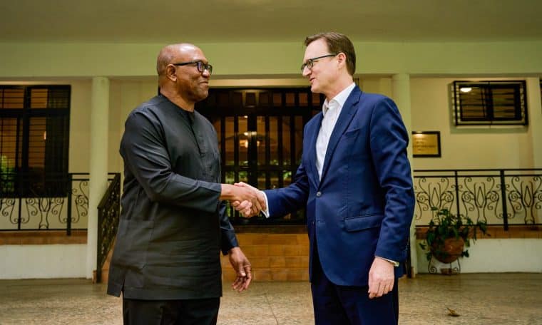 L-R: NDC Presidential Candidate, Peter Obi and British High Commissioner to Nigeria, Richard Montgomery