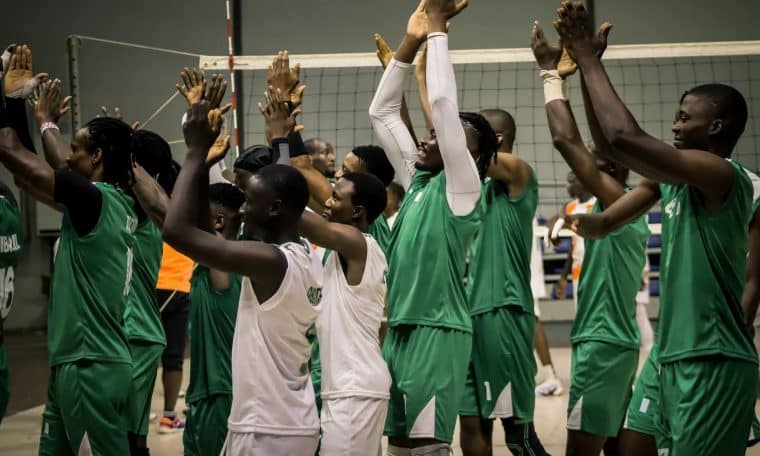 Nigerian Volleyball team celebrate after qualifying for the 2026 African Volleyball Nations Cup.