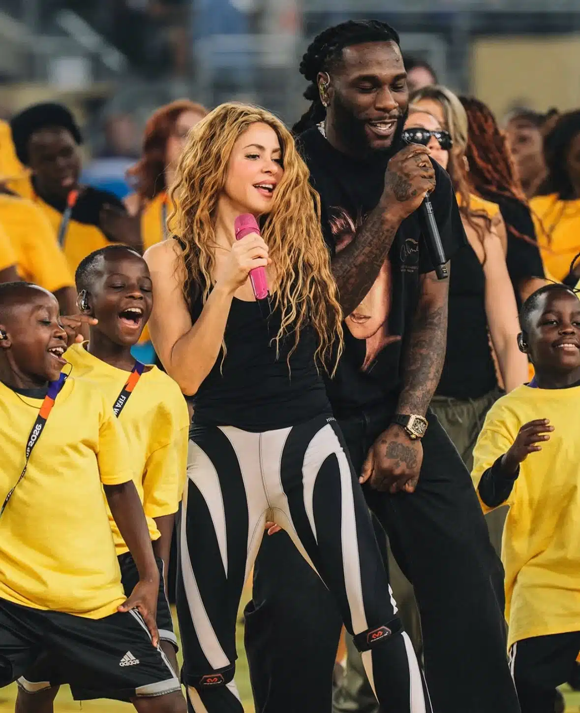Shakira and Burna Boy rehearsing ahead of their World Cup half-time show performance.