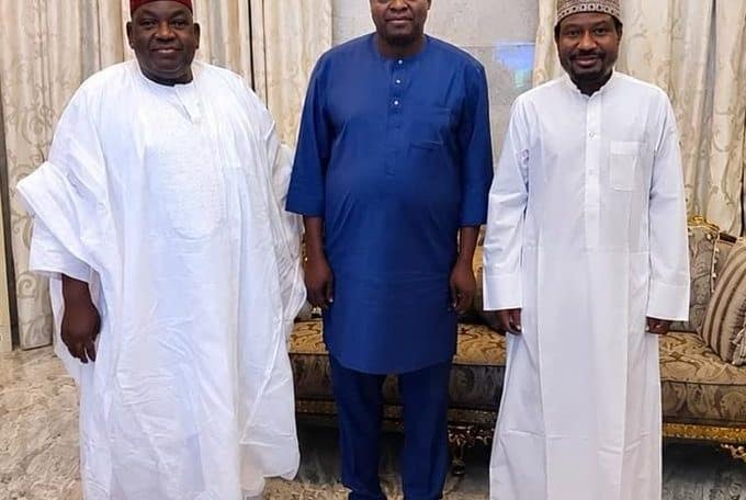 L-R: Senator Rufai Hanga, APC National Chairman, Professor Nentawe Yilwatda, and Deputy Senate President Barau Jibrin.