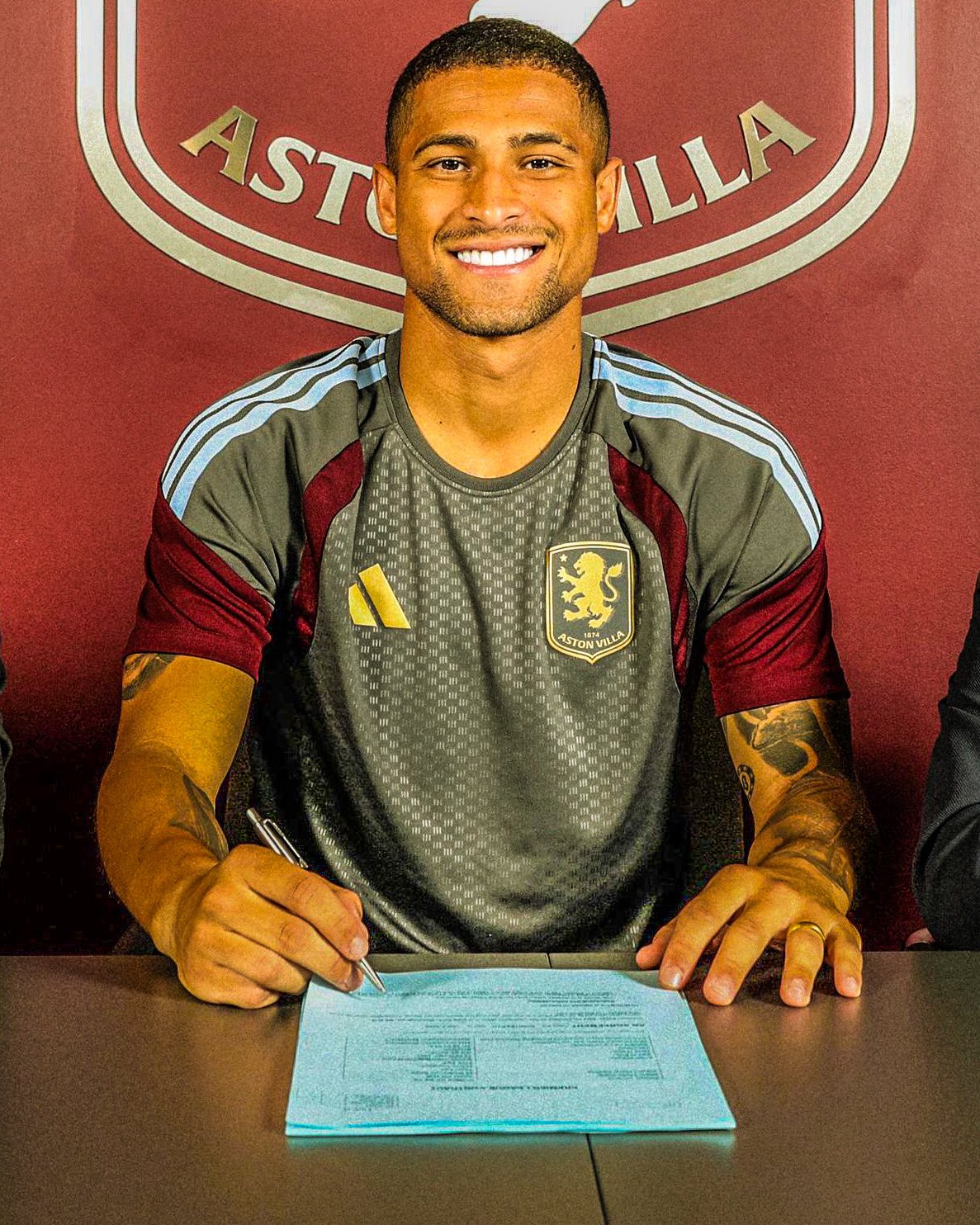 Joao Gomes during his unveiling as an Aston Villa player.