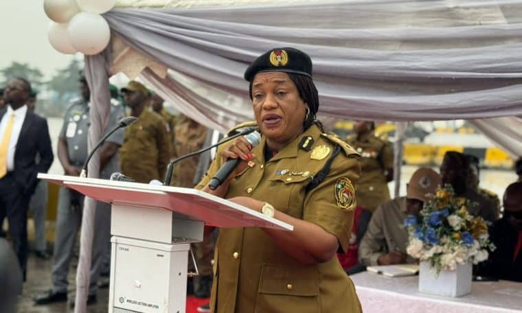 NDLEA's Director of Seaport Operations, ACGN Ibinabo Archie-Abia speaking at the handover ceremony at Apapa Port on Wednesday, July 1, 2026.