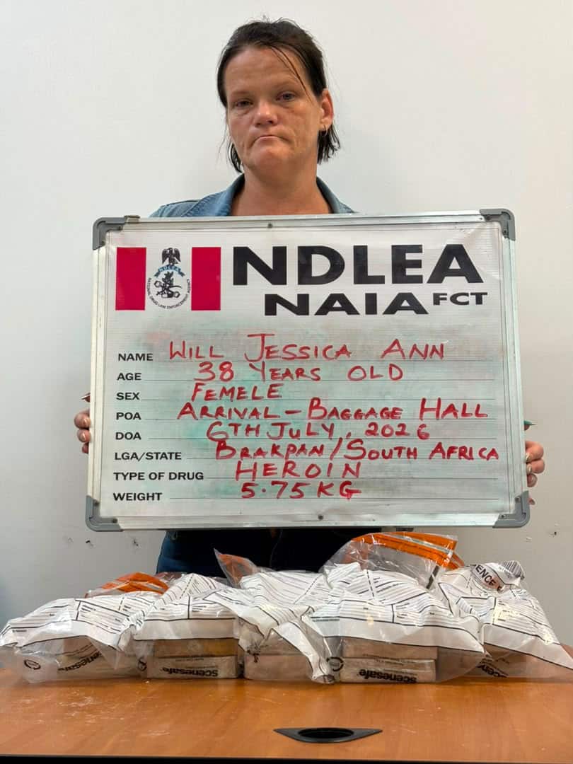 NDLEA Arrests South African Woman With 5.75KG Heroin After Using Son As Cover