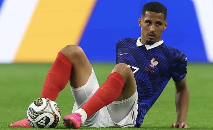 Injured William Saliba during the 2026 FIFA World Cup.