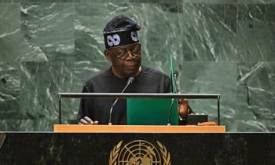 Nigerian President Bola Ahmed Tinubu addresses the 78th United Nations General Assembly at UN headquarters in New York City on September 19, 2023. (Photo by ANGELA WEISS / AFP)