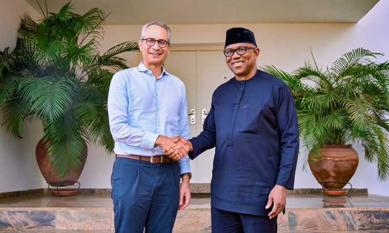 L-R: Swiss Ambassador to Nigeria, Patrick Egloff and NDC Presidential candidate, Peter Obi