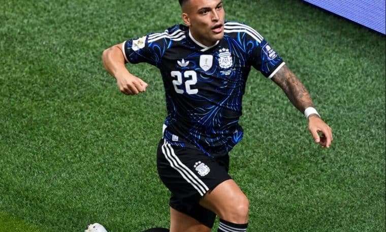 Lautaro Martínez celebrates his goal against England during the 2026 FIFA World Cup Semi-finals on Wednesday, July 15.