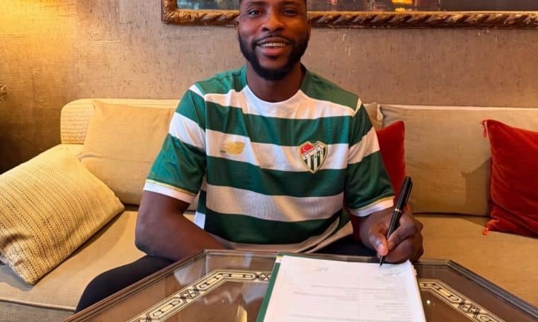 Kelechi Iheanacho during his unveiling as a Bursaspor player.