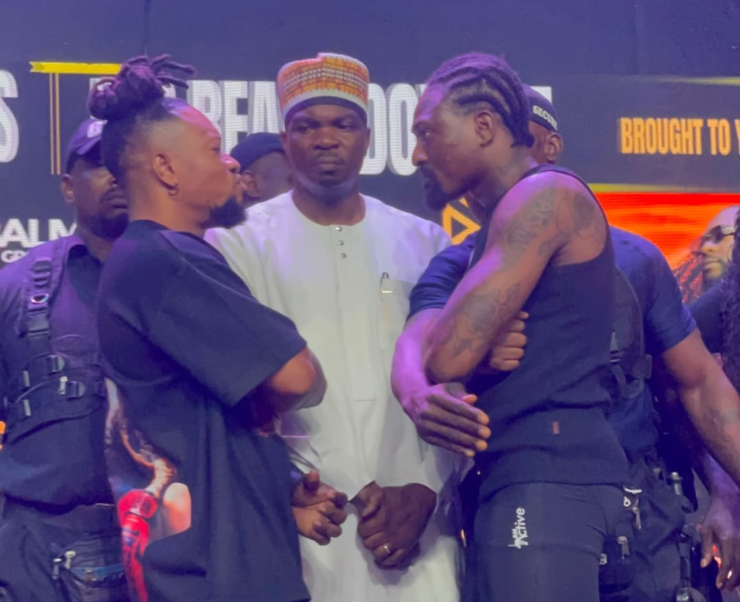 Mr. Real and Idowest on stage during their face-off on Wednesday, July 29, 2026 ahead of the Chaos In The Ring.