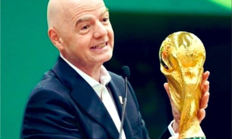 FIFA President Gianni Infantino with the World Cup trophy.