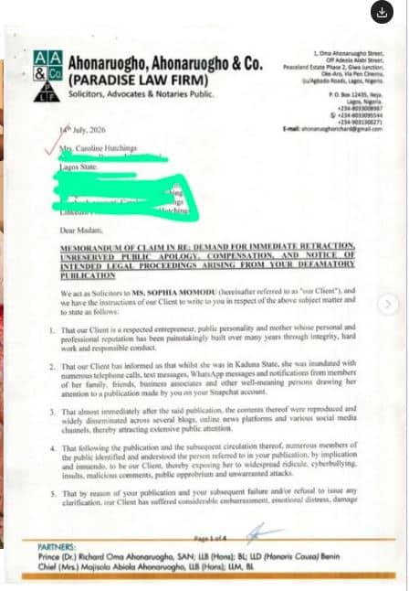 Sophia Momodu Takes Legal Action Against Caroline Hutchings, Demands Public Apology, ₦10 Billion Damages