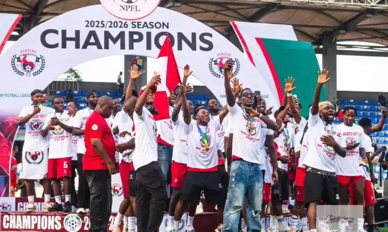 Enugu Rangers celebrate their 2025-2026 NPFL title.