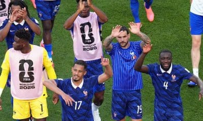 France players celebrate after beating Paraguay at the 2026 FIFA World Cup.