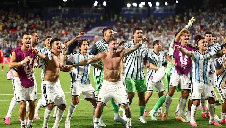 Argentina celebrate after beating Switzerland to book a spot in the 2026 FIFA World Cup Semi-finals where they will face England.