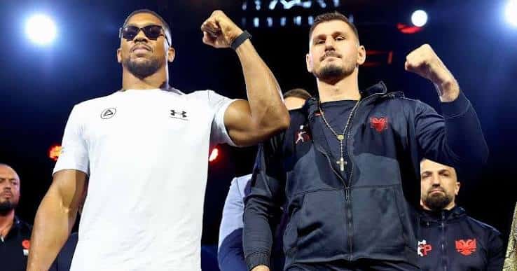 Anthony Joshua and Kristian Prenga ahead of their heavyweight bout.