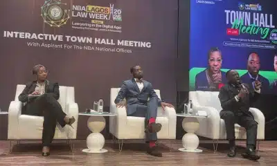 R-L: Nigerian Bar Association presidential aspirants, Olumuyiwa Akinboro, Lateef Akangbe and Oyinkansola Badejo-Okunsanya