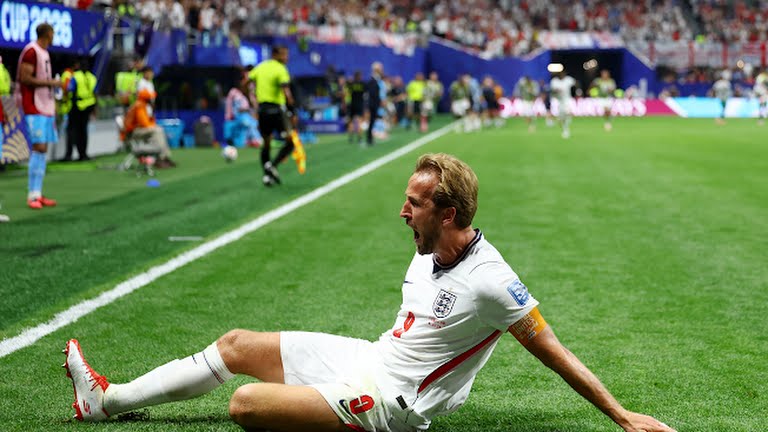 Harry Kane celebrates after scoring against DR Congo in the 2026 FIFA World Cup.